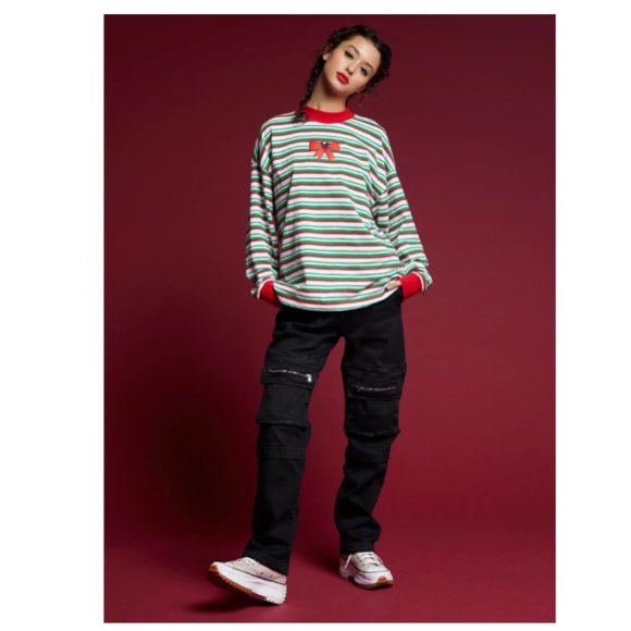 DISNEY x HOT TOPIC Mickey Holiday Stripe Long Sleeve Shirt Size Jrs Small - Picture 3 of 10